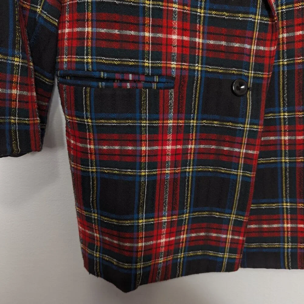 Worthington Vintage 70's Red Plaid Long Sleeve Blazer Pockets Single Button 8